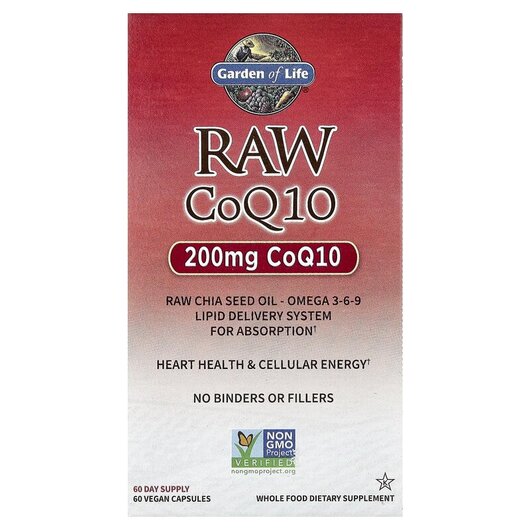 Основное фото товара RAW CoQ10 200 mg Основное фото товара Garden of Life, Убихинон, RAW CoQ10 200 mg, 60 капсул