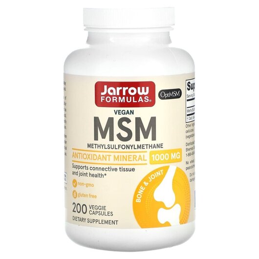 Основне фото товару MSM Methyl Sulfonyl Methane 1000 mg Основне фото товару Jarrow Formulas, MSM 1000 mg, МСМ 1000 мг, 200 капсул