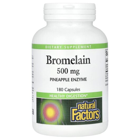 Основне фото товару Bromelain 500 mg Основне фото товару Natural Factors, Bromelain 500 mg, Бромелайн, 180 капсул