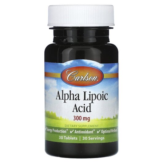 Основне фото товару Alpha Lipoic Acid 300 mg Основне фото товару Carlson, Alpha Lipoic Acid 300 mg, Альфа-ліпоєва, 30 таблеток