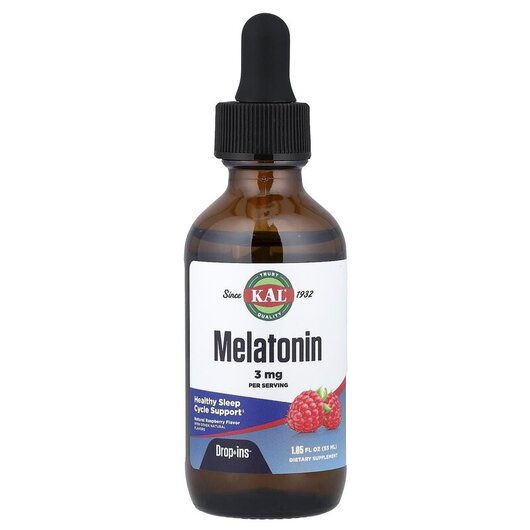 Основне фото товару Melatonin Natural Raspberry Flavor 3 mg Основне фото товару KAL, Melatonin 3 mg Drops, Мелатонін 3 мг, 55 мл