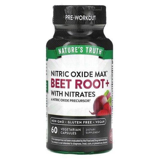 Основне фото товару Nitric Oxide Beet Root+ with Nitrates Основне фото товару Nitric Oxide Beet Root+ with Nitrates, Червоний буряк, 60 капсул