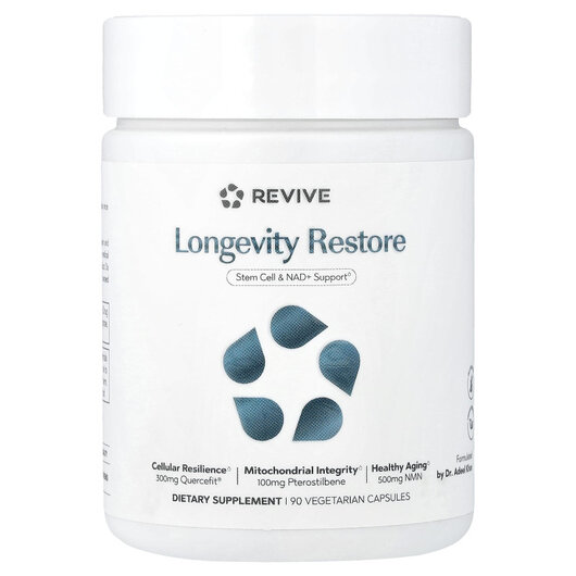 Основне фото товару Longevity Restore Основне фото товару Revive, Longevity Restore, Нікотинамід мононуклеотид, 90 капсул