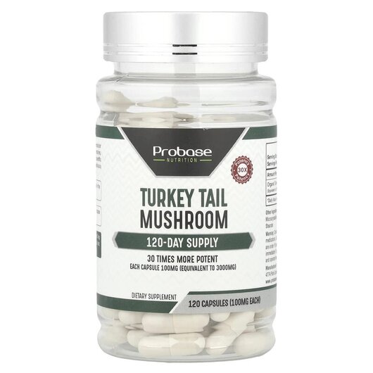 Основне фото товару Turkey Tail Mushroom 100 mg, Гриби Хвіст Індички, 120 капсул