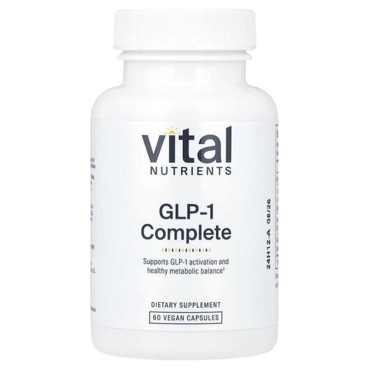 Основне фото товару GLP-1 Complete Основне фото товару Vital Nutrients, GLP-1 Complete, GLP-1 гормон, 60 капсул