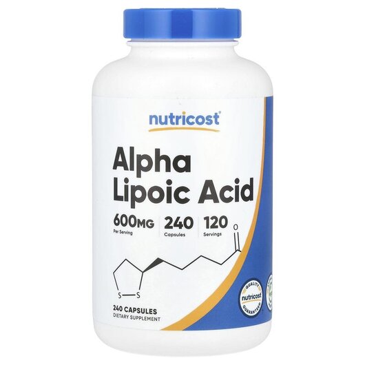Основне фото товару Nutricost, Alpha Lipoic Acid 600 mg, Альфа-ліпоєва кислота, 240 к