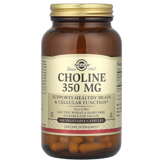 Основне фото товару Choline 350 mg Основне фото товару Solgar, Choline 350 mg, Холін 350 мг, 100 капсул