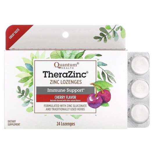 Основне фото товару TheraZinc Immune Support Cherry Основне фото товару Quantum Health, TheraZinc Immune Support Cherry, Цинк, 24 таблето