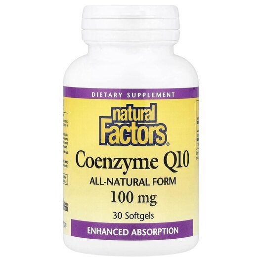 Основне фото товару Natural Factors, Coenzyme Q10 100 mg, Коензим CoQ10, 30 капсул