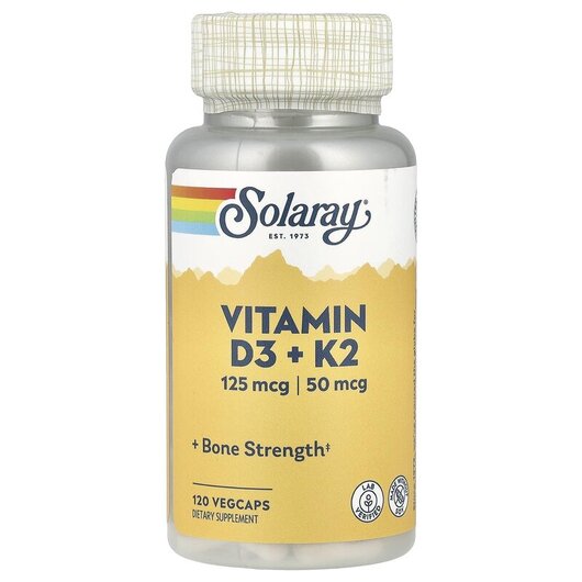 Основное фото товара Vitamin D3 + K2 Основное фото товара Solaray, Витамин D3, Vitamin D3 + K2, 120 капсул