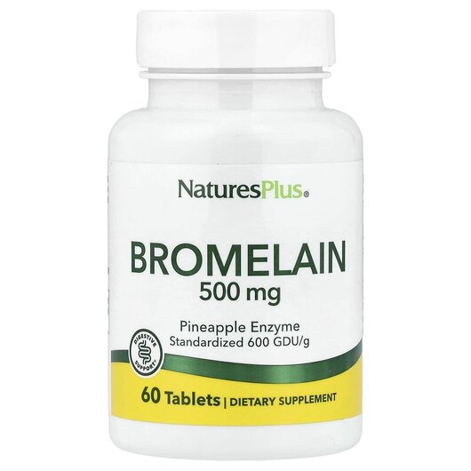 Основне фото товару Bromelain 500 mg Основне фото товару Natures Plus, Bromelain 500 mg, Бромелайн, 60 таблеток