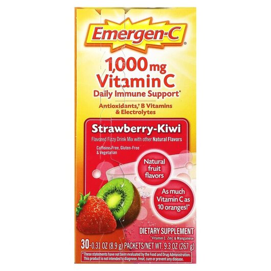 Основное фото товара Emergen-C, Витамин C, 1000 mg Vitamin C Strawberry-Kiwi, 30 шт