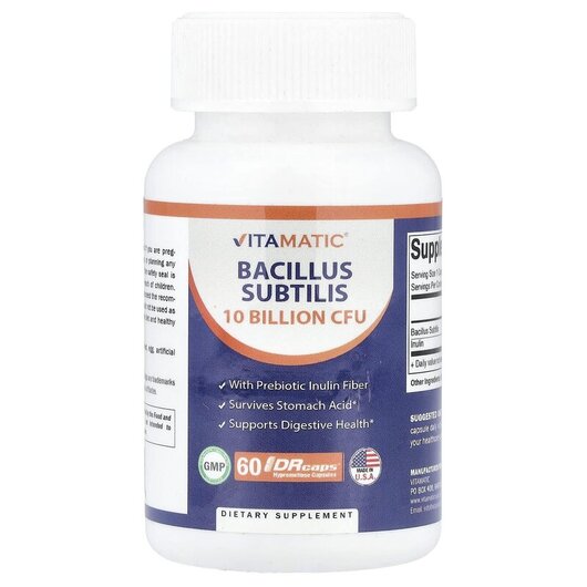Основне фото товару Vitamatic, Bacillus Subtilis, Пробіотики, 60 капсул