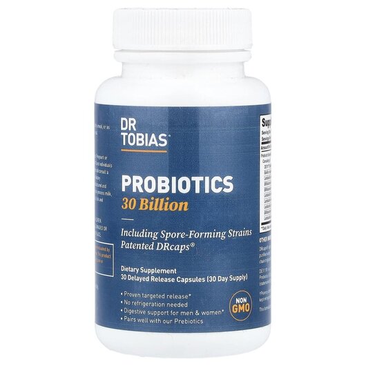 Основне фото товару Probiotics 30 Billion Основне фото товару Dr Tobias, Probiotics 30 Billion, Пробіотики, 30 капсул