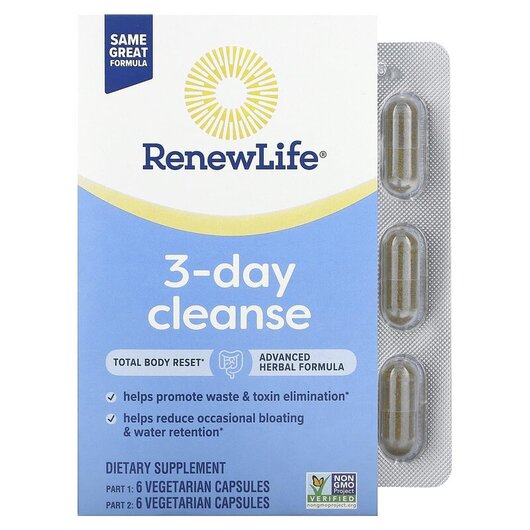 Основное фото товара 3-Day Cleanse Основное фото товара Renew Life, Детокс и очистка, 3-Day Cleanse, 12 капсул