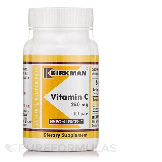 Основне фото товару Vitamin C 250 mg Hypoallergenic Основне фото товару Kirkman, Vitamin C 250 mg Hypoallergenic, Вітамін C, 100 капсул