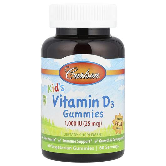 Основное фото товара Kid's Vitamin D3 Gummies Natural Fruit Flavors 1000 IU Основное фото товара Carlson, Витамин D3 1000 МЕ, Kid's Vitamin D3 Gummies, 60 ко