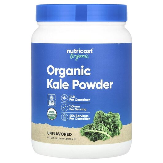 Основне фото товару Nutricost, Organic Kale Powder Unflavored, Кудрява капуста, 454 г