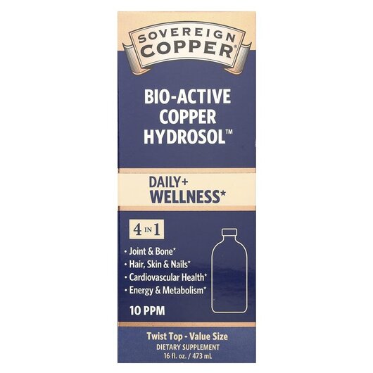 Основне фото товару Sovereign Silver, Bio-Active Copper Hydrosol, Мідь, 473 мл