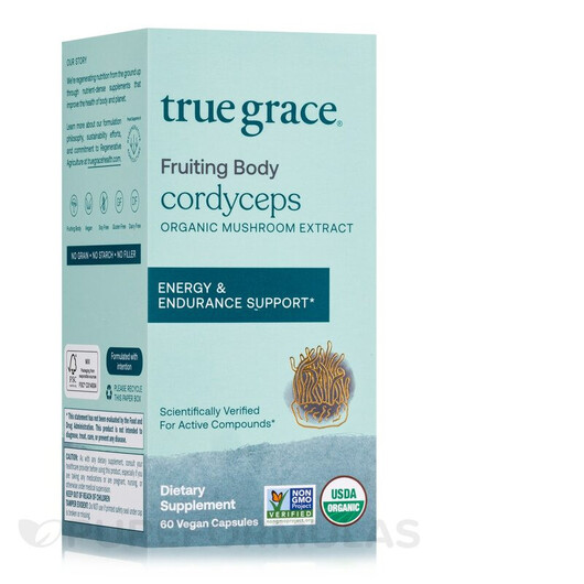 Основне фото товару Organic Cordyceps Основне фото товару True Grace, Organic Cordyceps, Гриби Кордицепс, 60 капсул