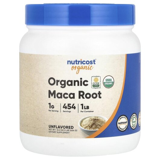 Основне фото товару Organic Maca Root Unflavored Основне фото товару Nutricost, Organic Maca Root Unflavored, Мака, 454 г