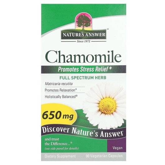Основне фото товару Nature's Answer, Chamomile 650 mg, Ромашка, 90 капсул