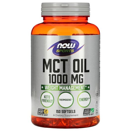 Основне фото товару Sports MCT Oil 1000 mg Основне фото товару NOW Foods, MCT Oil 1000 mg, MCT Олія, 150 капсул