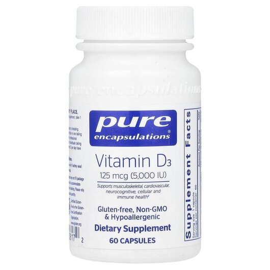 Основне фото товару Pure Encapsulations, Vitamin D3 125 mcg 5000 IU, Вітамін D3, 60 к