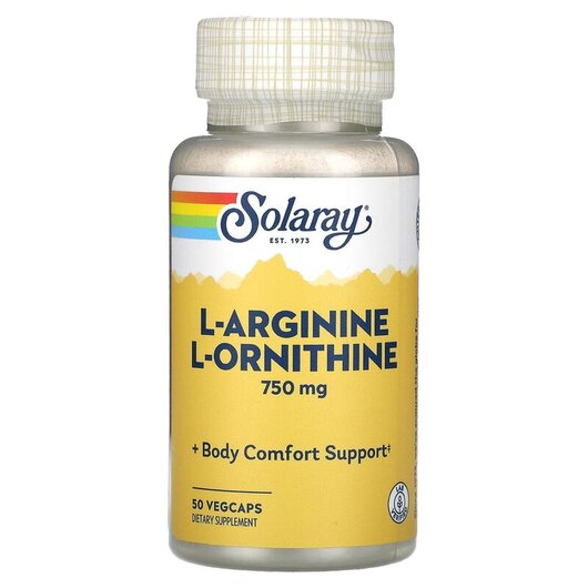 Основное фото товара L-Arginine L-Ornithine 750 mg Основное фото товара Solaray, L-Аргинин, L-Arginine L-Ornithine 750 mg, 50 капсул
