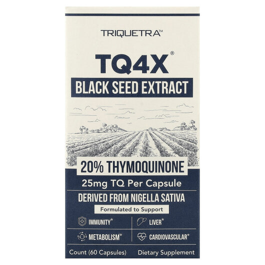 Основне фото товару TQ4X Black Seed Extract Основне фото товару Triquetra Health, TQ4X Black Seed Extract, Чорний кмин, 60 капсул
