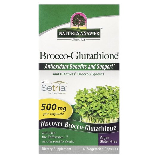 Основне фото товару Brocco-Glutathione 500 mg Основне фото товару Nature's Answer, Brocco-Glutathione 500 mg, Броколі, 60 капс