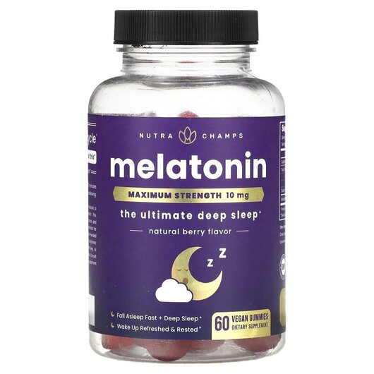 Основное фото товара Melatonin Maximum Strength Natural Berry 10 mg Основное фото товара NutraChamps, Мелатонин, Melatonin Maximum Strength, 60 таблеток