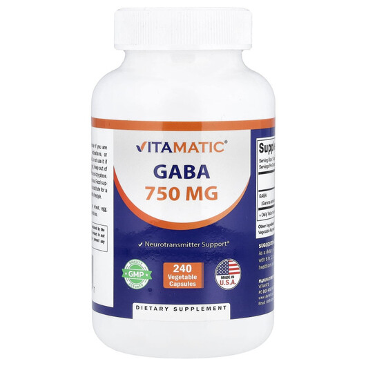 Основне фото товару Vitamatic, Gaba 750 mg, ГАМК, 240 капсул