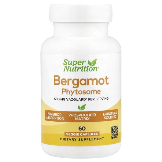 Основне фото товару Bergamot Phytosome 500 mg Основне фото товару Super Nutrition, Bergamot Phytosome 500 mg, Бергамот Цитрус, 60 к