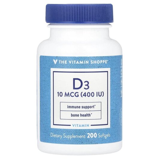 Основное фото товара Vitamin D3 10 mcg 400 IU Основное фото товара TheVitaminShoppe, Витамин D3, Vitamin D3 10 mcg 400 IU, 200 капсу