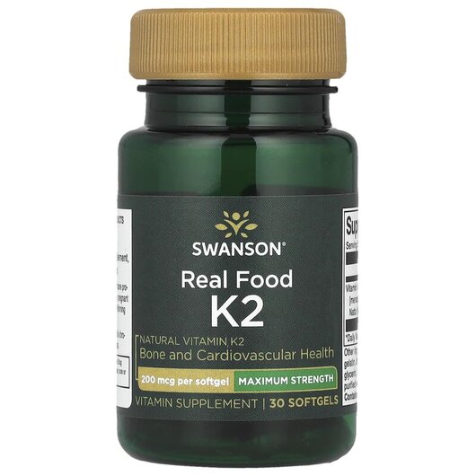 Основне фото товару Maximum Strength Real Food K2 200 mcg Основне фото товару Swanson, Real Food K2 200 mcg, Вітамін K2 MK-7, 30 капсул