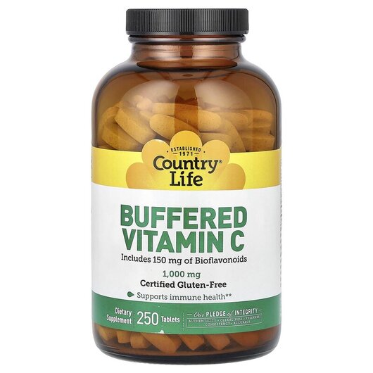 Основне фото товару Buffered Vitamin C 1000 mg Основне фото товару Country Life, Buffered Vitamin C 1000 mg 250, Вітамін C, 250 табл