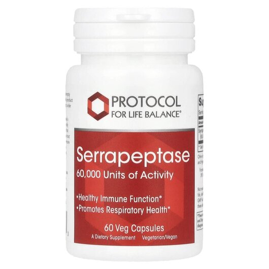 Основное фото товара Protocol for Life Balance, Серрапептаза, Serrapeptase 60000, 60 к