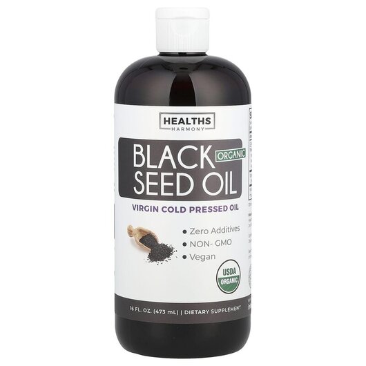 Основное фото товара Healths Harmony, Черный тмин, Organic Black Seed Oil, 473 мл