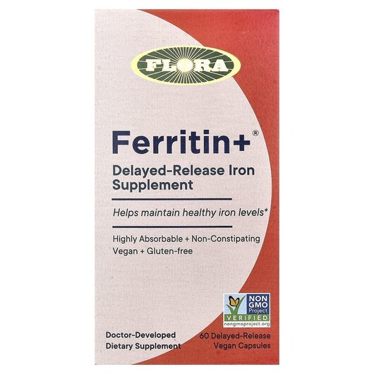 Основное фото товара Ferritin + Основное фото товара Flora, Железо, Ferritin +, 60 капсул