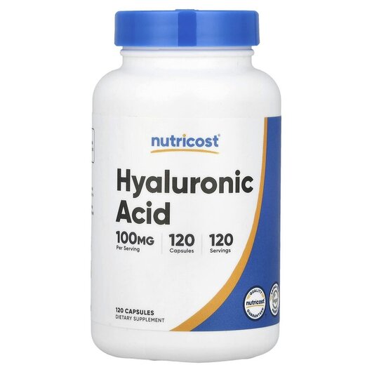 Основне фото товару Hyaluronic Acid 100 mg Основне фото товару Nutricost, Hyaluronic Acid 100 mg, Гіалуронова кислота, 120 капсу