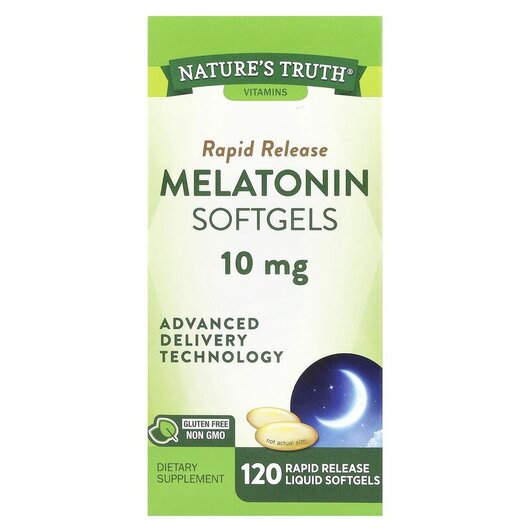 Основное фото товара Мелатонин, Melatonin Softgels 10 mg, 120 Rapid Release Liquid Sof