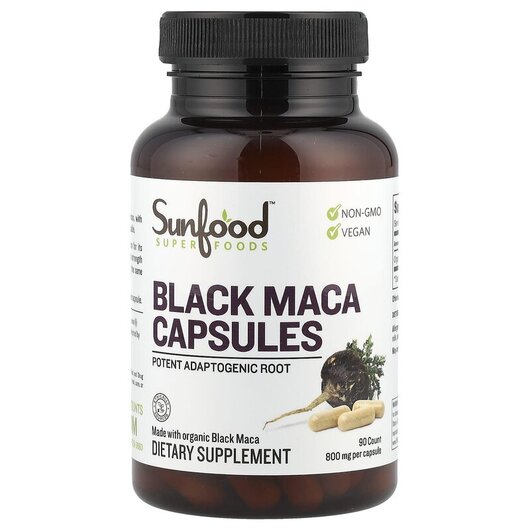 Основное фото товара Black Maca Capsules 800 mg Основное фото товара Sunfood, Мака 800 мг, Black Maca 800 mg 90, 90 капсул