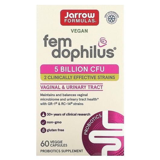 Основне фото товару Fem Dophilus Основне фото товару Jarrow Formulas, Fem Dophilus, Вагінальні пробіотики, 60 капсул