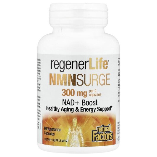 Основне фото товару RegenerLife NMN Surge 300 mg Основне фото товару RegenerLife NMN Surge 300 mg, Нікотинамід мононуклеотид, 60 капсу