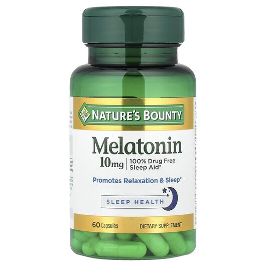 Основне фото товару Melatonin 10 mg Основне фото товару Nature's Bounty, Melatonin 10 mg, Мелатонін 10 мг, 60 капсул