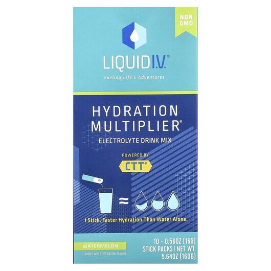 Основное фото товара Hydration Multiplier Electrolyte Drink Mix Watermelon Основное фото товара Liquid I.V., Электролиты, Hydration Multiplier, 10 шт