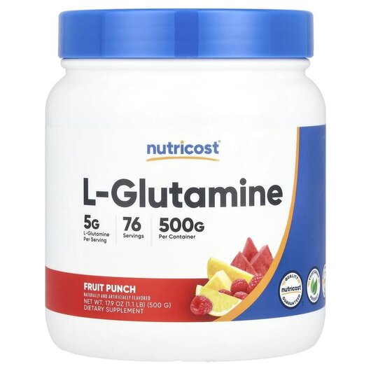 Основне фото товару L-Glutamine Fruit Punch Основне фото товару Nutricost, L-Glutamine Fruit Punch, L-Глутамін, 500 г