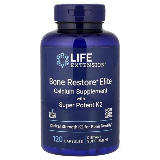 Основне фото товару Bone Restore Elite With Super Potent K2 Основне фото товару Life Extension, Bone Restore Elite, Вітамін K2 45000 мкг, 120 кап