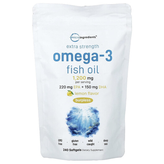 Основне фото товару Micro Ingredients, Omega-3 Fish Oil Lemon, Омега 3, 240 капсул